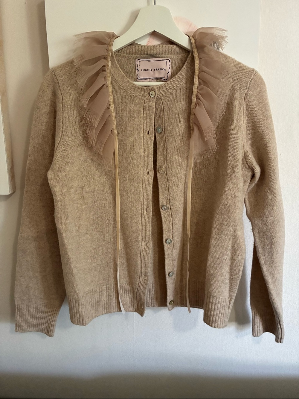 Lingua Franca Wool Button Up Cardigan with Detachable Ruffle - Small